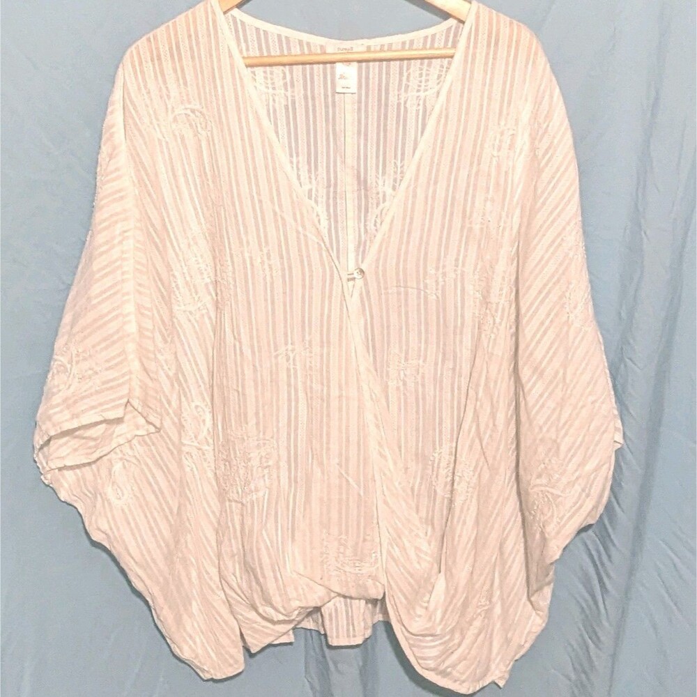 Pure Jill Emroidered Tunic Top White Womens XL-3X Blouse Dolman Sleeve Boho